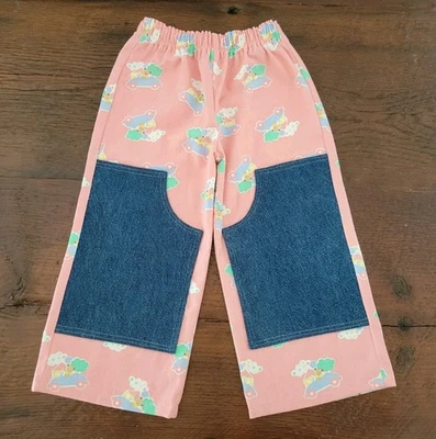 Vtg Ooak Handmade Wide Leg Kids Toddler Pants Custom Upcycled 3t Double Knee - Image 1 of 4