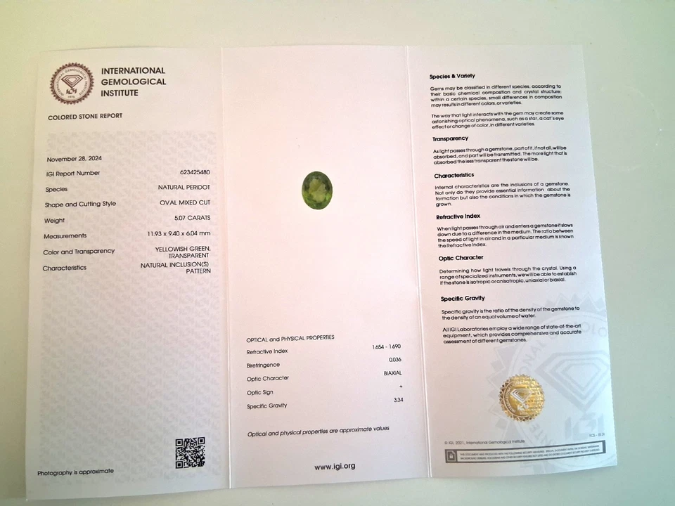 Natürlicher Peridot – 5.07 ct – Ovalschliff – Transparent – Mit IGI Zertifikat - Bild 1 von 4