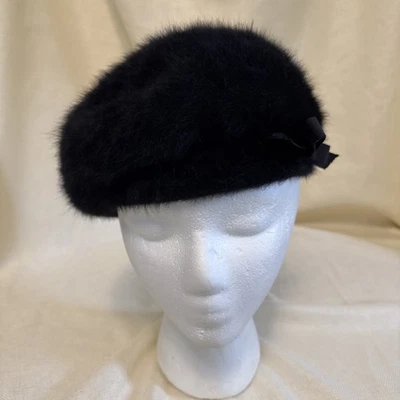 Vintage Kangol Black Mohair Beret Hat - Image 1 of 4
