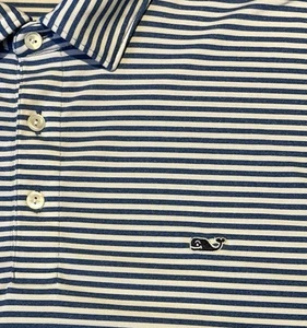 Vineyard Vines Polo Shirt Mens Large Performance Whale Logo Blue Stripe Preppy - Bild 1 von 10