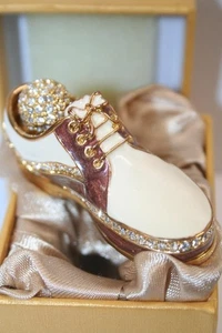 Swarovski Crystal Shalimar Golf Shoe Brown & White with Crystal Golf Ball BNIB - Picture 1 of 7