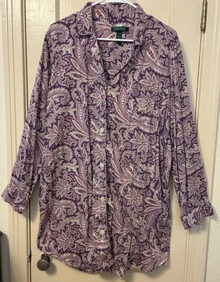 Camisa para dormir Lauren Ralph Lauren para mujer XL púrpura cachemira abotonada Foto 1 de 4