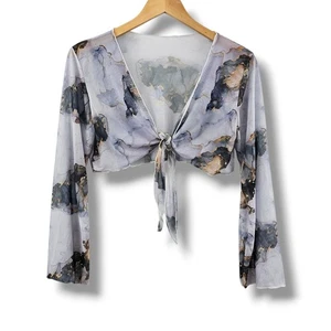 Top Corto Acuarela Transparente Corbata Frontal Manga Larga Malla Hada Capricho Gitano Boho - Imagen 1 de 9