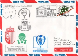 Österreich, Ballonpost Sonderflug WIPA 1981 Pro Juventute Oberösterreich OE-DZE - Picture 1 of 3