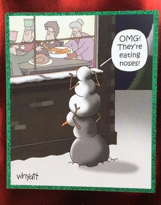 "OMG They're Eating Noses!" FUNNY Snooping Snowmen RPG CHRISTMAS CARD - Image 1 of 2