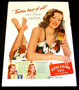 1941 Royal Crown Cola Gene Tierney Modelle Vintage Druckanzeige Rückseite Fisk Reifen - Bild 1 von 4