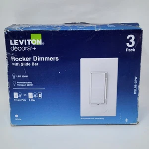 Leviton Decora+ Rocker Dimmers w/ Slide Bar, Single Pole or 3-Way DSL06-3PW - Picture 1 of 14