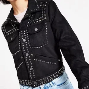 Guess Woman’s Black Faux Suede Moto Style Studded Jacket Medium - Picture 1 of 8