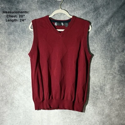 Oscar de la Renta Hombres Cuello en V Suéter Chaleco Borgoña Rojo Argyle Tejido Algodón Pequeño Foto 1 de 4