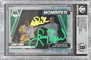 Magic Johnson & Larry Bird Signed 2021 Panini Mosaic MIT #19 Card BAS Slabbed - Picture 1 of 2