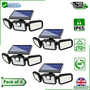 3-Head Solar Light LED PIR Motion Sensor Outdoor Garden Wall Security Light (4x) - Picture 1 of 11