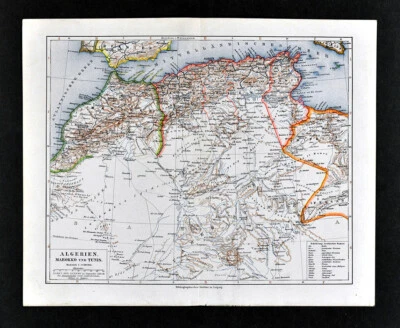 1900 Meyers Map Algeria Algiers Morocco Tunisia Tunis Tangier Tripoli Sahara  - Image 1 of 3