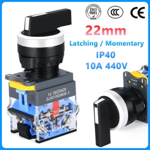Interruttori rotativi 22mm selettore 2/3 posizioni chiusura momentanea maniglia lunga - Foto 1 di 9