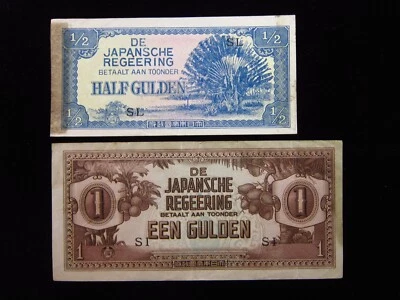 Netherlands East Indies 1/2 + 1 Gulden ND 1942 i0332 Japan WWII Indonesia - Image 1 of 2