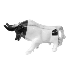 Toro En Marbre Blanc Et Noir Marble Bull L.25cm - Picture 1 of 2