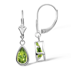 14K Solid White Gold Peridot Dangle Earrings - Picture 1 of 3