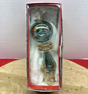 Hand Blown Glass Christmas Ornament Mirrored Turquoise and 24k Gold Egypt MINT! - Picture 1 of 7