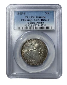 1915-S PANAMA PACIFIC 50c PCGS GENUINE - UNC DETAILS - Picture 1 of 2