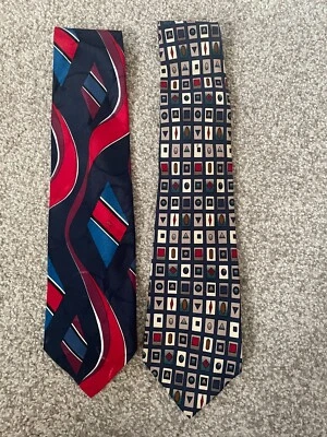 Adolfo Lote de 2 Corbatas Hombre Rojo Azul Negro Diseños Foto 1 de 3