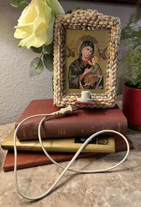 Mid century religious our lady art light Holy Virgin Mary Wall Hanging 50s RARE! - Picture 1 of 12