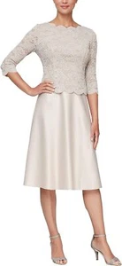 Alex Evenings Dress Tea Length Embroidered Bodice Mock Taupe sz 12 NEW NWT AE7 - Picture 1 of 4
