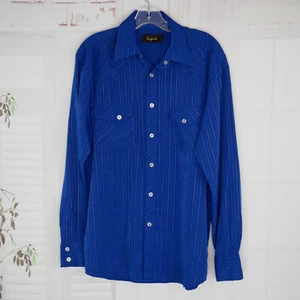 Liquid Western Shirt L Blue Stripe Metallic Snap Long Sleeve Cowboy Rodeo Silk - Picture 1 of 9