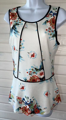 Blusa Top Weston Wear Talla XS Bloomfall Sin Mangas Peplum Floral Elastizada Usada en Excelente Condición Foto 1 de 4