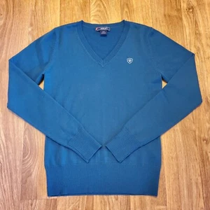 Ariat Sweater Men Small Teal V-Neck Pullover Merino Wool Acrylic Blend - Picture 1 of 7