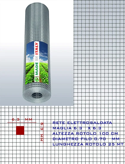 MADE IN ITALY RETE METALLICA ZINCATA ANTITOPO GABBIE ELETTROSALDATA 6.3 x 6.3 0.7 h 100 cm