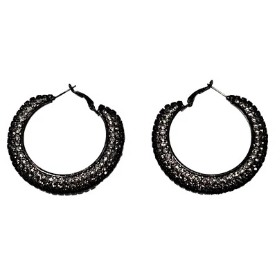 Elegantes Pendientes de Aro con Estrás de Plata Negra Brillante Joyería Foto 1 de 4
