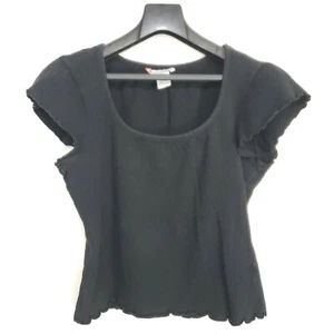 One Step Up Womens Top Sz L Black Stretch Blouse Cap Sleeve Scoop Neck Textured - Picture 1 of 5