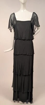 VESTIDO LARGO FLUTTERING VINTAGE AÑOS 70 GASA ESCALONADA Foto 1 de 4