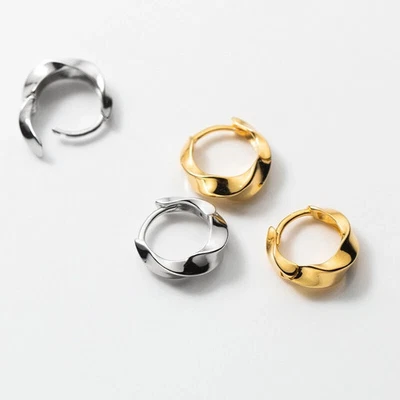 REAL S925 Sterling Silver 11mm Twist Hoops Huggie Earring Clip  Fashion Woman - Image 1 of 4