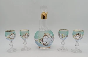 Likör - Karaffe mit 4 Gläsern, bunt bemalt / emailliert - Bild 1 von 5