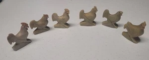 6 Rooster and Hen Set Stone Figurines Vintage Carved Soapstone - Picture 1 of 1