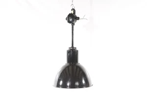 alte Hängelampe Leuchte Lampe Emaille Halle Werkstatt Vintage Schwarz E40 220V - Picture 1 of 12