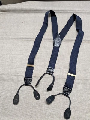 DE COLECCIÓN HECHOS EN INGLATERRA SUSPENSORES Nylon FRENOS ESMOQUIN Cuero Azul Foto 1 de 4