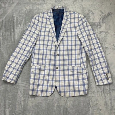 Bachrach Plaid Blazer Jacket Mens 42R Blue Gray White Sport Coat - Image 1 of 4