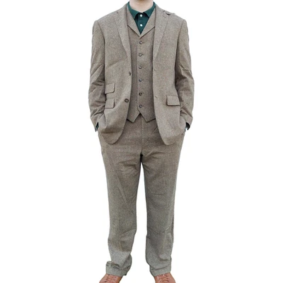 Traje Paul Fredrick Tweed 3 Piezas 41R 35x33 Marrón Moteado Lana Italiana, 2 Botones Foto 1 de 4