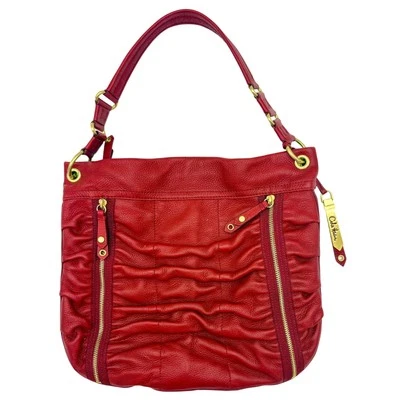 EUC Cole Haan Red Leather Hobo Bag - Rare Ruched Design with Gold Hardware - Image 1 of 4