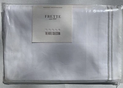 FRETTE HOTEL TWIN FLAT SHEET 2 SILVER GREY EMBROIDERED LINES BIANCA GRIGIO ITALY - Image 1 of 4