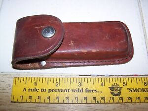 SCHRADE KNIFE BROWN LEATHER SHEATH FOLDING 5¾"  MISSING STITCHING
