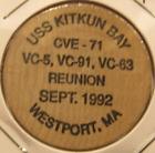 1992 Uss Kitkun Bay Cve-71 Westport, Ma Wooden Nickel - Token Massachusetts