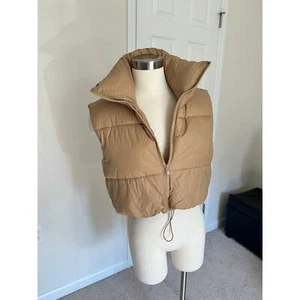 Tan cropped puffer vest, size small - Picture 1 of 9