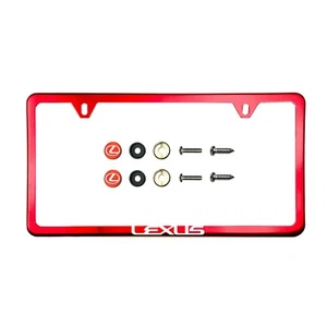 Fit Lexus Laser Etching Stainless Steel Polish Red Slim License Frame w/Cap - Picture 1 of 4