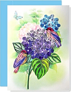 Hydrangea Quilling Greeting Card - Unique Dedicated Handmade Art - Picture 1 of 4