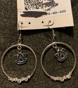Auburn University AU Logo Hoop Earrings Silver & Rhinestone War Eagle - Picture 1 of 8