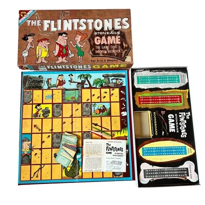 VTG The Flintstone Stoneage Game Transogram Used Box Damage Made In USA COMPLETE - Image 1 of 4