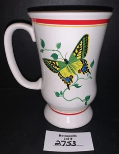 Monarch Butterfly Ceramic Coffee Mug B.I. Inc Red Stripe Vintage - Picture 1 of 7