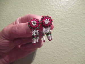 Pendientes antiguos atornillados con cuentas Southwest rojo blanco verde - Imagen 1 de 3